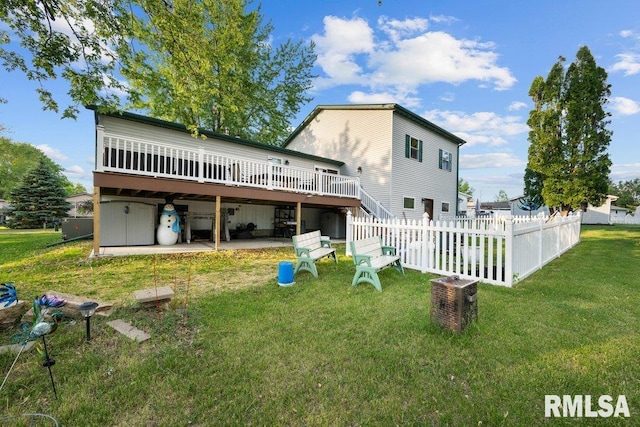 911 Cardinal Dr, Maquoketa, IA 52060 - back of house with a deck, stairway, and a patio area