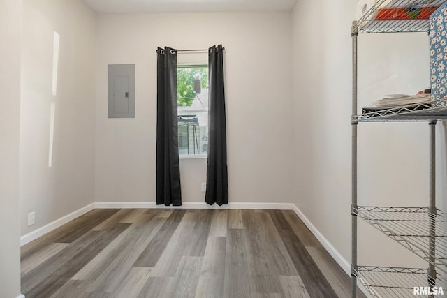 404 S 23rd St, Herrin, IL 62948 - unfurnished room featuring electric panel, wood finished floors, and baseboards