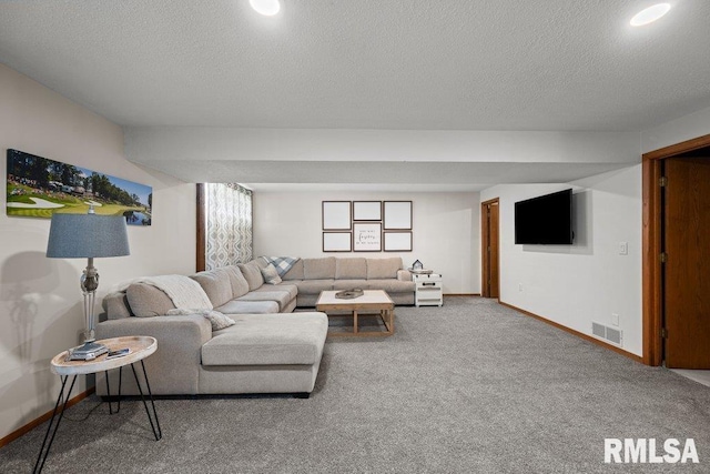5647 Quercus Ln, Davenport, IA 52806 - carpeted living room featuring baseboards and a textured ceiling