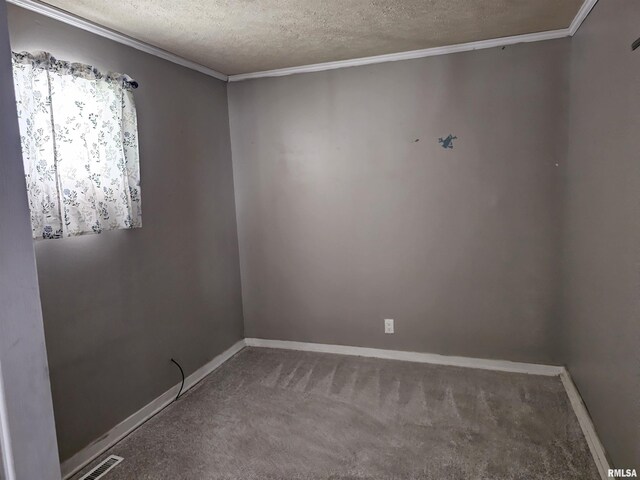 1222 Midway Ct, Marion, IL 62959 - spare room featuring a textured ceiling, carpet flooring, ornamental molding, and baseboards
