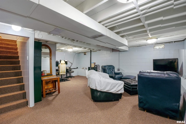 2303 Dunham St, Clinton, IA 52732 - living room with carpet floors and stairway