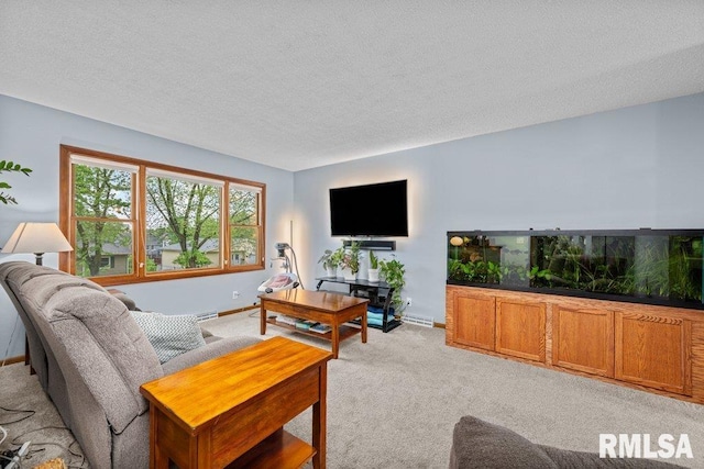237 Colony Dr, Davenport, IA 52806 - living area featuring light carpet, a textured ceiling, and baseboards