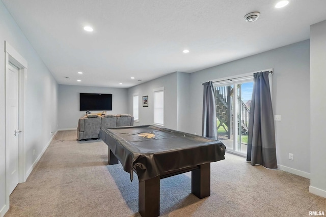 4241 Colorado Dr, Bettendorf, IA 52722 - game room featuring light colored carpet, baseboards, recessed lighting, and billiards