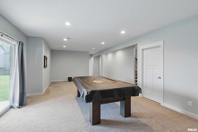 4241 Colorado Dr, Bettendorf, IA 52722 - rec room featuring light carpet, baseboards, recessed lighting, and billiards table