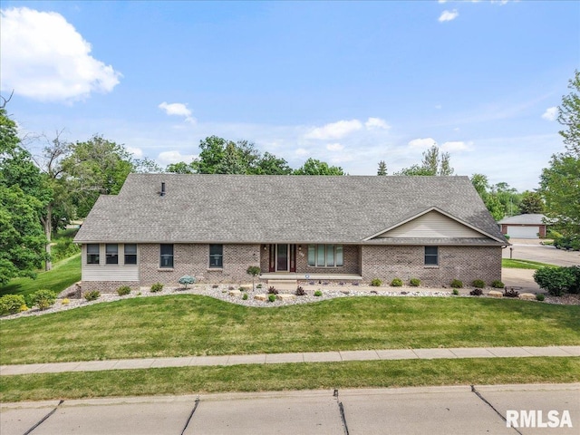 859 45th Ave, East Moline, IL 61244 - ranch-style home featuring brick siding, a front lawn, and a shingled roof