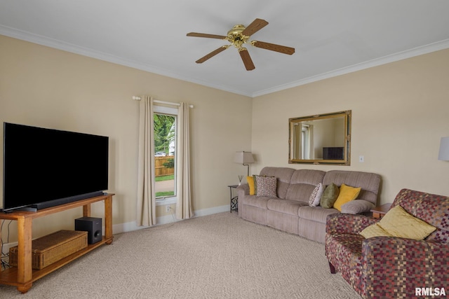 608 S Main St, Port Byron, IL 61275 - living area with crown molding, ceiling fan, and carpet floors