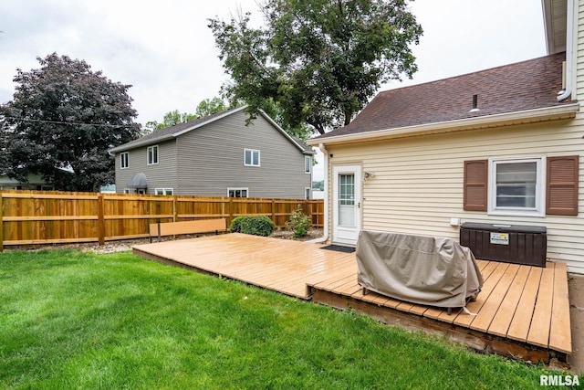 608 S Main St, Port Byron, IL 61275 - back of house featuring a fenced backyard, a deck, and a shingled roof