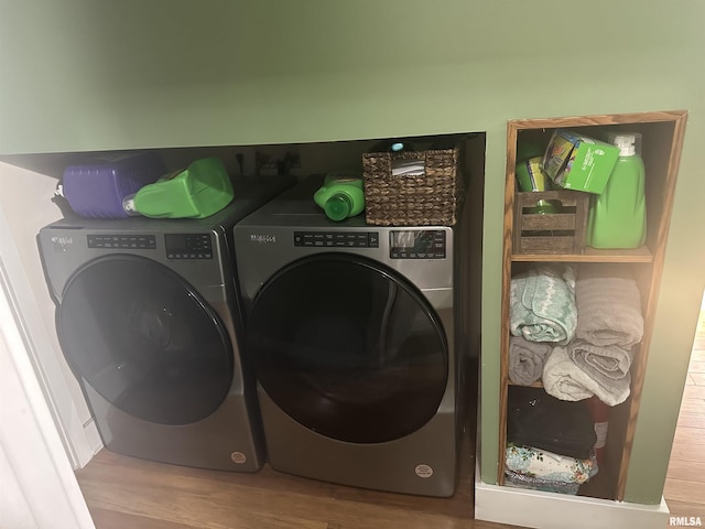 119 S Elm St, Williamsfield, IL 61489 - washroom with washing machine and dryer and wood finished floors