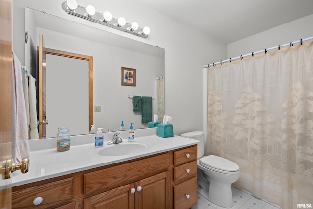 5142 Fillmore Ct, Davenport, IA 52806 - full bathroom with toilet, vanity, a shower with curtain, and tile patterned floors