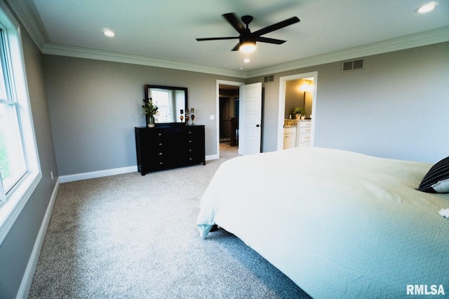 6654 Meghan Ave, Bettendorf, IA 52722 - bedroom featuring multiple windows, light colored carpet, baseboards, crown molding, and recessed lighting
