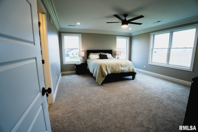 6654 Meghan Ave, Bettendorf, IA 52722 - bedroom featuring crown molding, carpet floors, baseboards, recessed lighting, and ceiling fan
