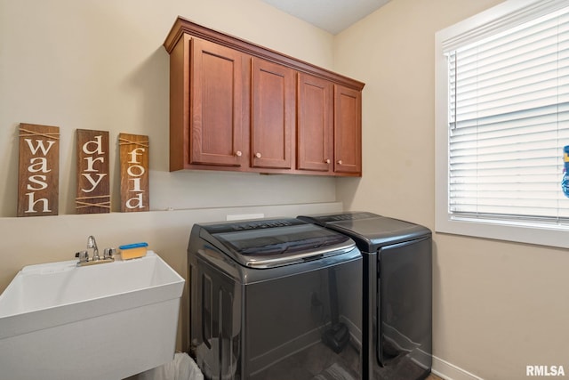 3484 Field Sike Dr, Bettendorf, IA 52722 - washroom with washer and dryer, cabinet space, and baseboards