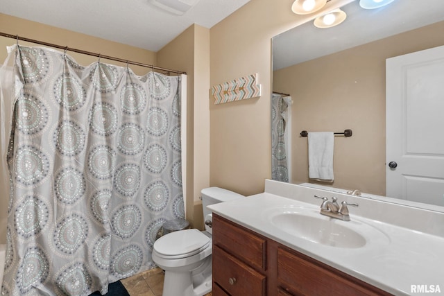 3484 Field Sike Dr, Bettendorf, IA 52722 - bathroom with vanity, toilet, tile patterned flooring, and curtained shower