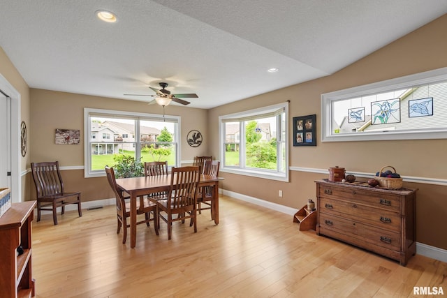 3608 Glengevlin Way, Bettendorf, IA 52722 - dining area with ceiling fan, light wood-style flooring, baseboards, recessed lighting, and a textured ceiling