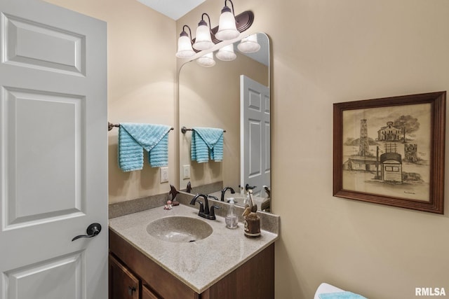 3608 Glengevlin Way, Bettendorf, IA 52722 - half bathroom featuring vanity and a chandelier