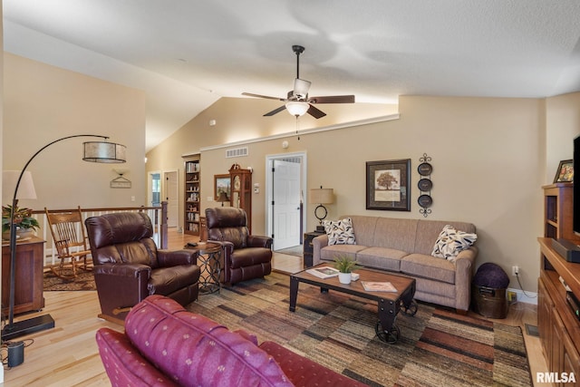 3608 Glengevlin Way, Bettendorf, IA 52722 - living room with wood finished floors, ceiling fan, and lofted ceiling