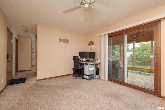1425 W 48th St, Davenport, IA 52806 - office space featuring light carpet, baseboards, a textured ceiling, and ceiling fan