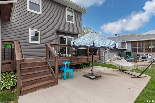 1425 W 48th St, Davenport, IA 52806 - rear view of property with a patio area, a wooden deck, and stairway