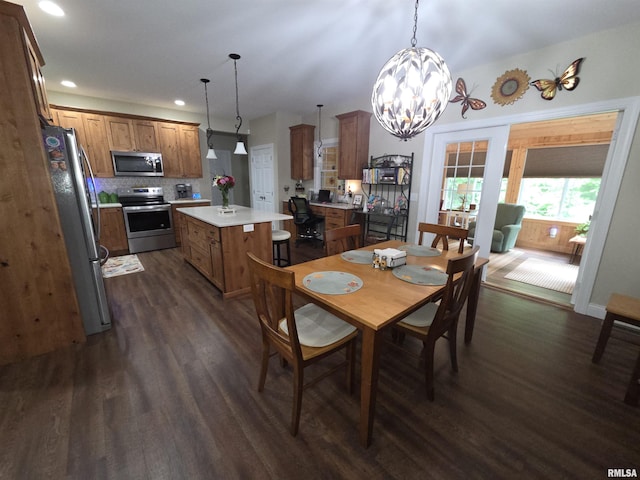 179 Hazel Rd, Simpson, IL 62985 - dining area with dark wood-style floors, a chandelier, and recessed lighting