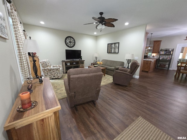 179 Hazel Rd, Simpson, IL 62985 - living area featuring dark wood finished floors, ceiling fan, and recessed lighting
