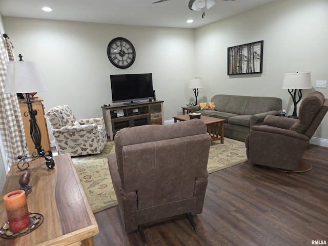 179 Hazel Rd, Simpson, IL 62985 - living area with ceiling fan, dark wood-style flooring, recessed lighting, and baseboards
