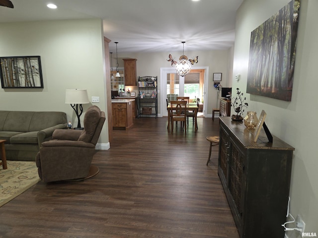 179 Hazel Rd, Simpson, IL 62985 - living area with a chandelier, recessed lighting, dark wood finished floors, and baseboards