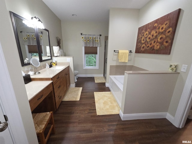 179 Hazel Rd, Simpson, IL 62985 - bathroom with toilet, wood finished floors, a garden tub, vanity, and baseboards