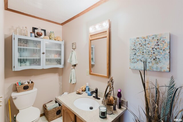 1408 Newton Ave, Johnston City, IL 62951 - bathroom with vanity, toilet, and ornamental molding