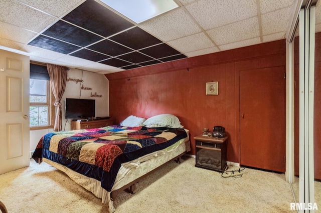 201 4th St, New Boston, IL 61272 - bedroom featuring carpet floors and a drop ceiling
