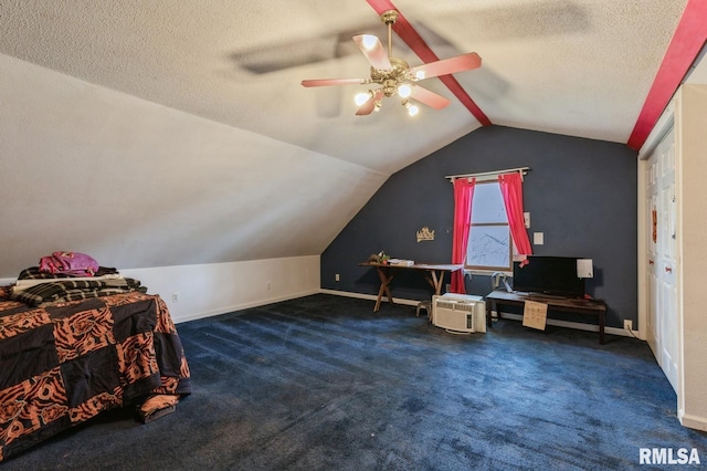 201 4th St, New Boston, IL 61272 - additional living space featuring lofted ceiling, carpet floors, ceiling fan, baseboards, and a textured ceiling