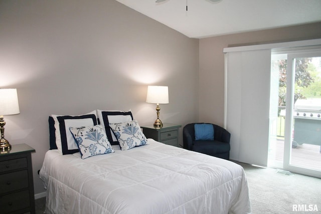 4011 Prairie Ln, Bettendorf, IA 52722 - bedroom featuring access to exterior, carpet, and lofted ceiling