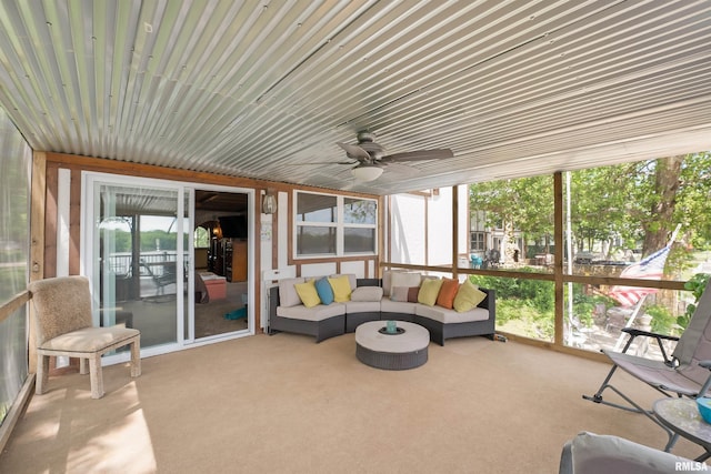 905 1st St, Camanche, IA 52730 - sunroom featuring ceiling fan and an outdoor hangout area