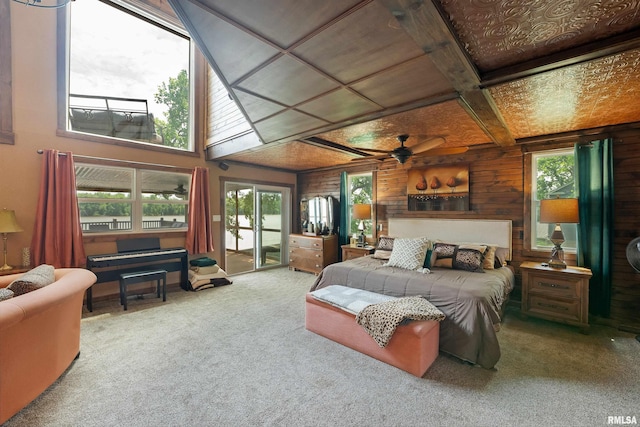 905 1st St, Camanche, IA 52730 - bedroom with carpet floors, access to outside, and wooden walls
