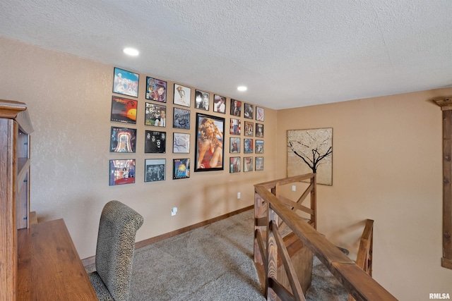905 1st St, Camanche, IA 52730 - office with a textured ceiling, carpet flooring, recessed lighting, and baseboards
