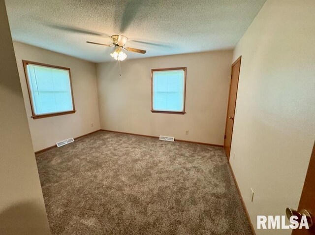 1492 45th St, New Boston, IL 61272 - empty room with healthy amount of natural light, ceiling fan, carpet, and a textured ceiling