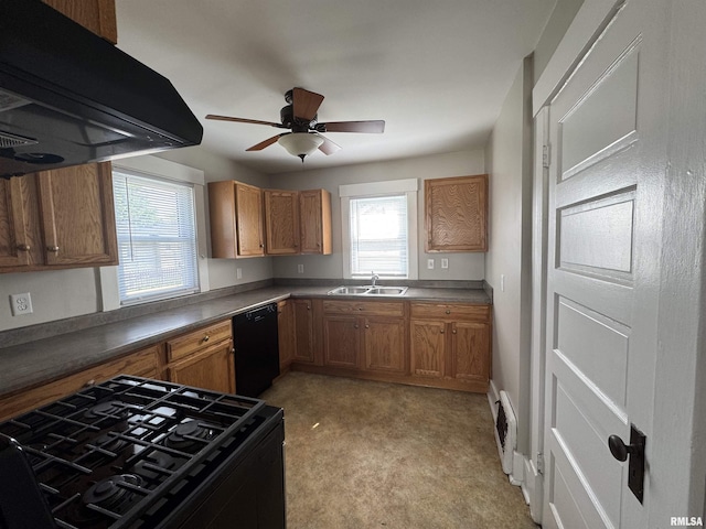1122 E Colorado St, Davenport, IA 52803 - kitchen featuring black appliances, range hood, a sink, and plenty of natural light