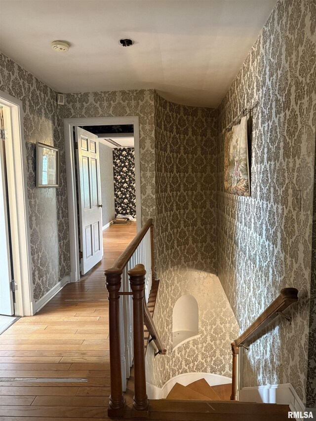 215 3rd St, Carmi, IL 62821 - bathroom with hardwood / wood-style flooring and wallpapered walls