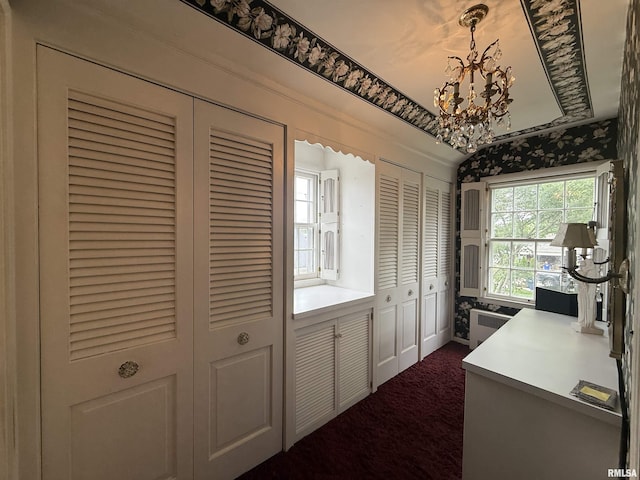 215 3rd St, Carmi, IL 62821 - office with dark carpet, a chandelier, and baseboards