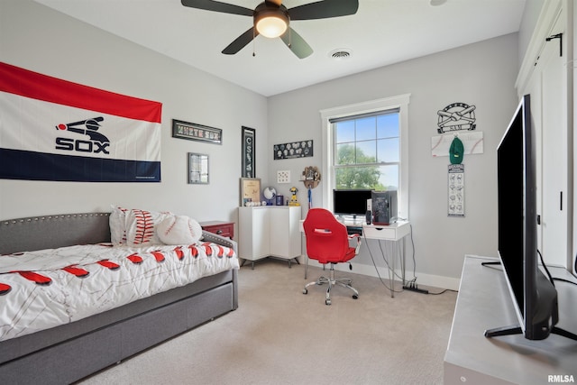 4691 Hidden Lake Ct, Bettendorf, IA 52722 - carpeted bedroom featuring an office area, baseboards, and a ceiling fan