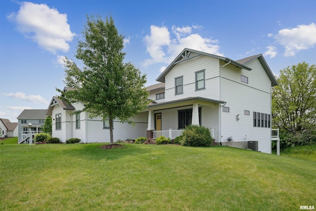 4691 Hidden Lake Ct, Bettendorf, IA 52722 - view of front of property featuring covered porch, a front lawn, and central AC unit