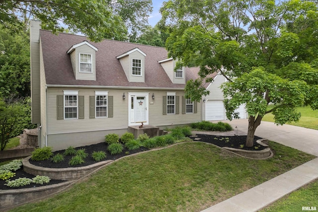 3513 33rd Street Ct, Moline, IL 61265 - new england style home with driveway, a chimney, a front lawn, and an attached garage