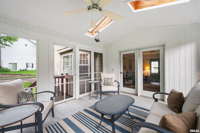 3513 33rd Street Ct, Moline, IL 61265 - sunroom / solarium with a skylight, plenty of natural light, vaulted ceiling, and a ceiling fan