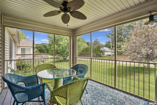 7318 35th Avenue Ct, Moline, IL 61265 - sunroom with ceiling fan and outdoor dining area