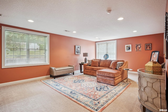 7318 35th Avenue Ct, Moline, IL 61265 - living area featuring carpet, a textured ceiling, recessed lighting, and baseboards