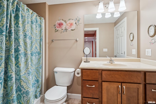 7318 35th Avenue Ct, Moline, IL 61265 - full bathroom with vanity, toilet, curtained shower, and tile patterned floors