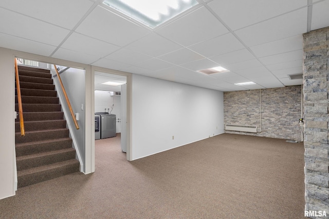 1872 19th Ave, Moline, IL 61265 - finished basement with carpet flooring, stairway, a drop ceiling, and washer and dryer