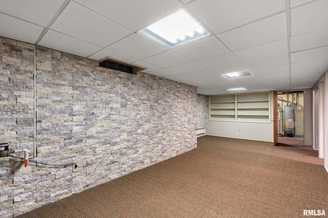 1872 19th Ave, Moline, IL 61265 - finished basement with a drop ceiling, carpet floors, and water heater