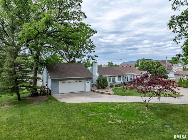 1872 19th Ave, Moline, IL 61265 - single story home with a front lawn, concrete driveway, and a chimney