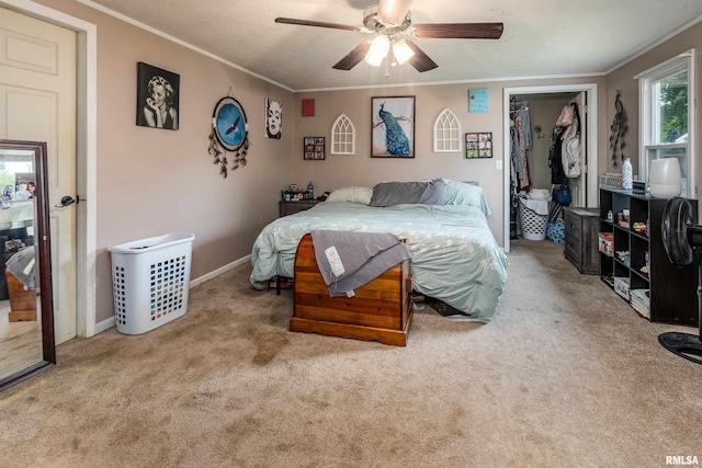 1013 Kirkpatrick St, Benton, IL 62812 - bedroom with carpet floors, crown molding, ceiling fan, baseboards, and a closet