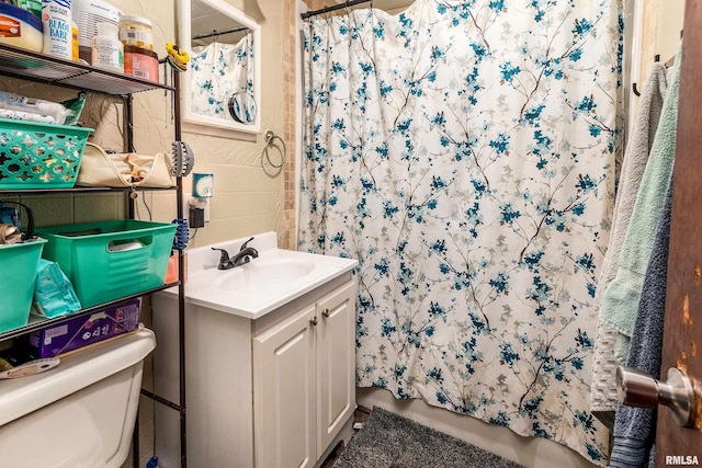 1013 Kirkpatrick St, Benton, IL 62812 - bathroom with vanity, toilet, and a shower with curtain